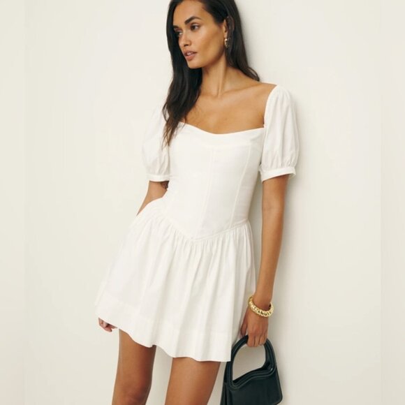 Reformation Dresses & Skirts - NEW Reformation Calie Mini Short Sleeve Dress Cotton in White | size 2